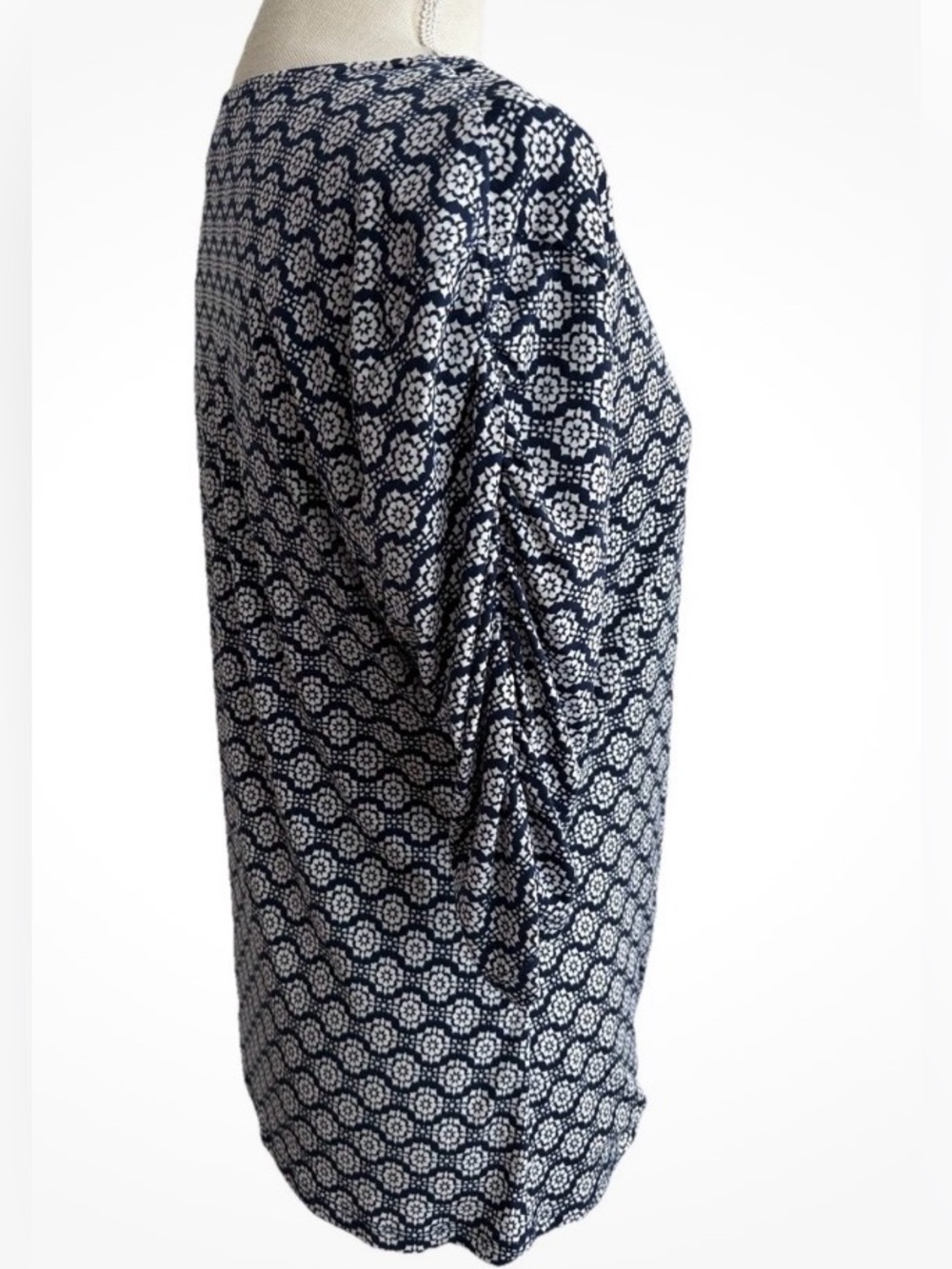 Style & Co Navy & White Printed V-Neck Wrap Front Top Size PL - Picture 2 of 4